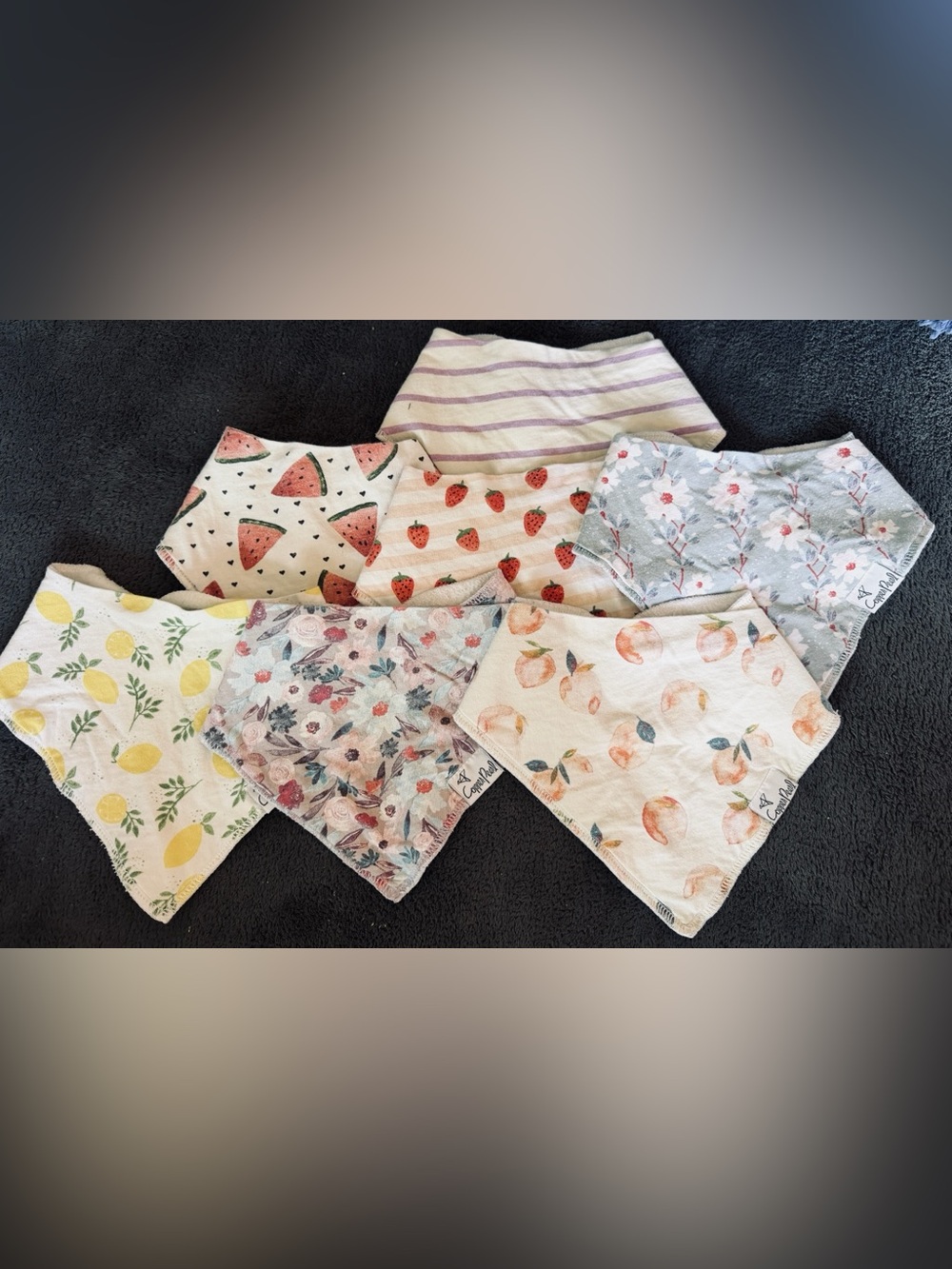 Copper PearPatterned Cotton Bandana Bib Set - Fruit & Floral Prints (Multi-Color